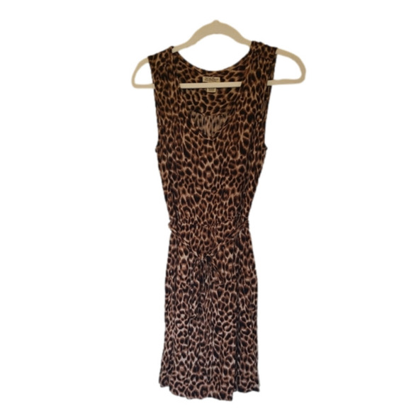 Lucky Brand Leopard Print Sheath Dress with Belted Waist & V-Neck - Picture 1 of 6